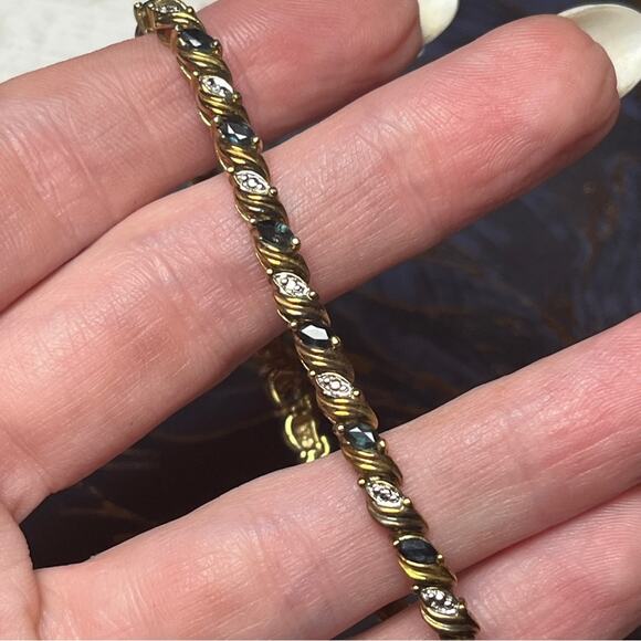 Vintage 80s Gold Vermeil and 925 Sterling Silver Faux Diamond Tennis Bracelet D1 - Picture 1 of 15